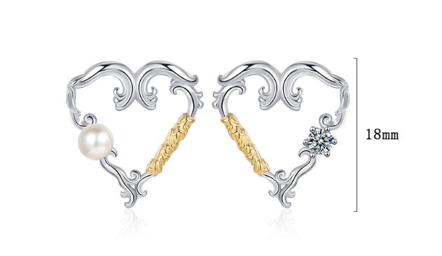 Women's Trendy Niche Design Tangcao Texture Gold And Silver Contrast Color Heart Temperamental Earrings-Jewearrings