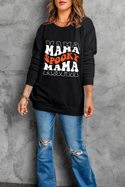 Round Neck Long Sleeve SPOOKY MAMA Sweatshirt-Jewearrings