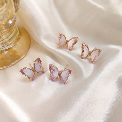 925 Silver Needle Transparent Crystal Butterfly Stud Earrings-Jewearrings