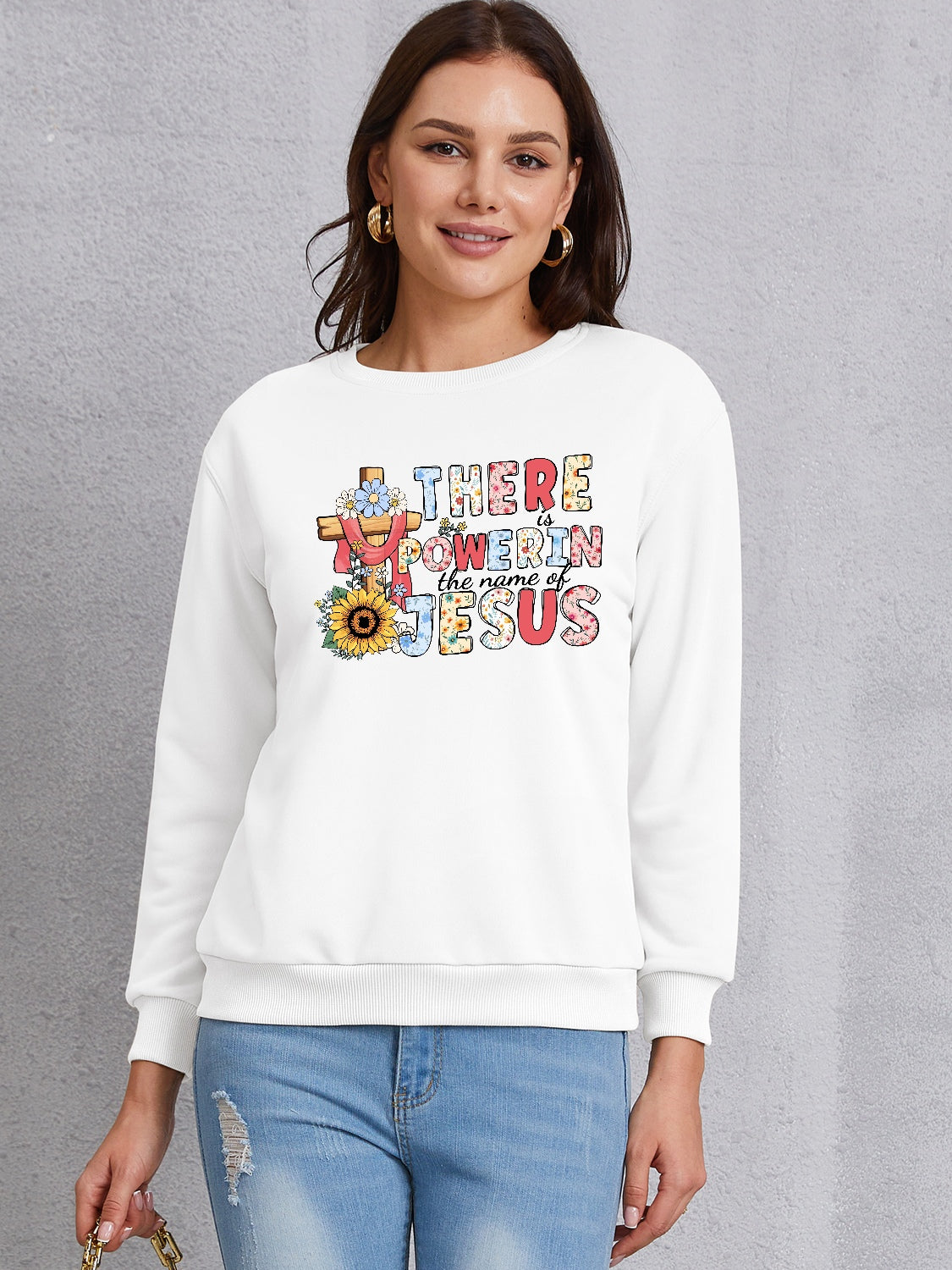 THERE IS POWER IN THE NAME OF JESUS Round Neck Sweatshirt-Jewearrings