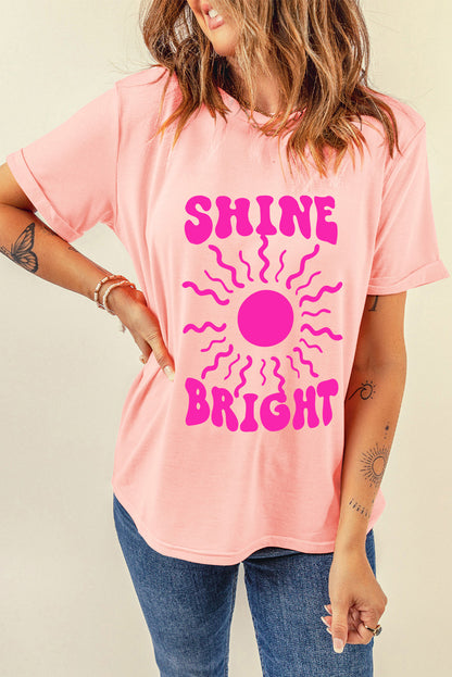 SHINE BRIGHT Round Neck Short Sleeve T-Shirt-Jewearrings