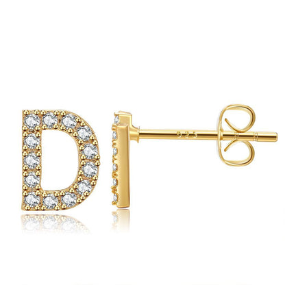 Women's Fashion Brass And Real Gold Plated Zirconia Letter Earrings-Jewearrings