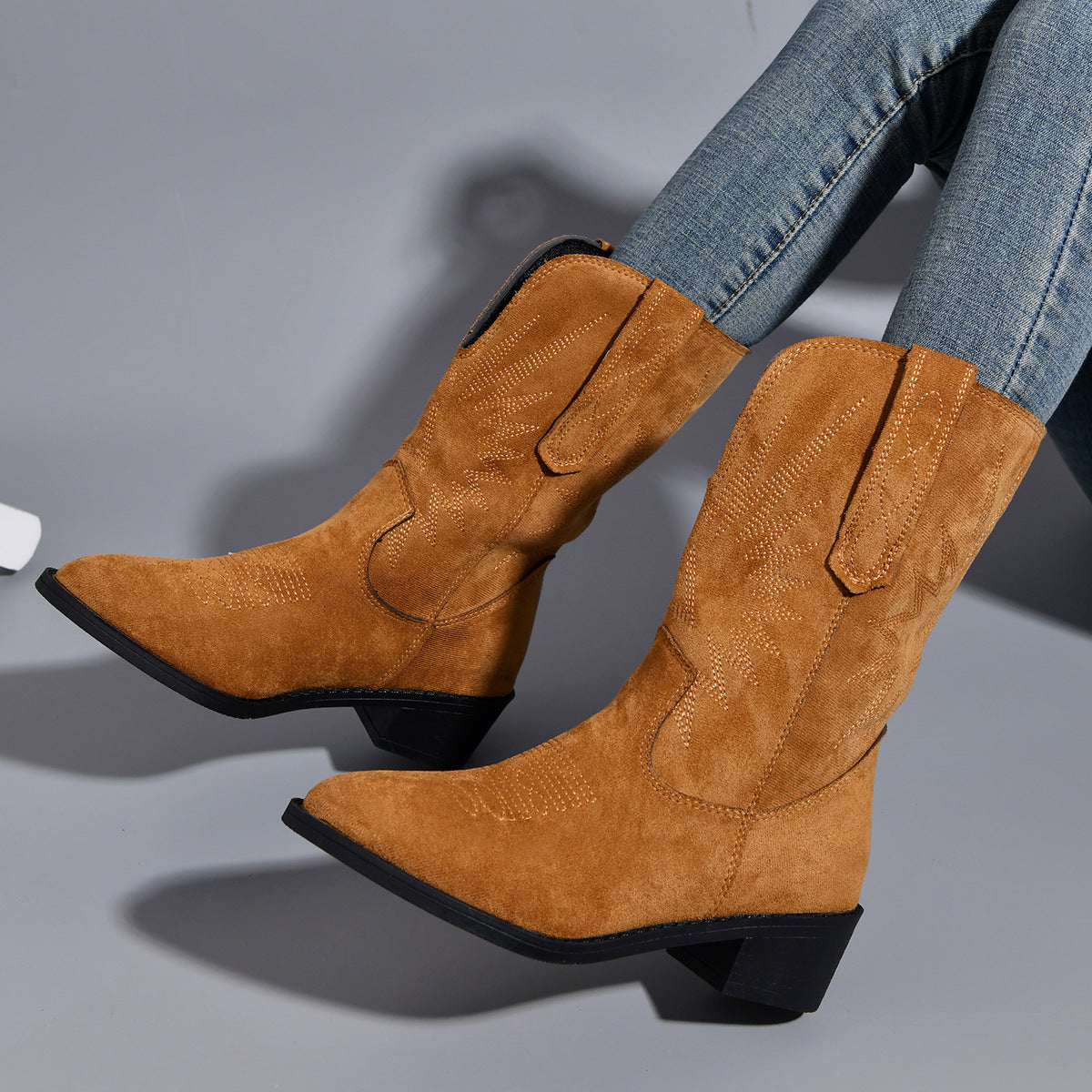 Point Toe Block Heel Boots-Jewearrings