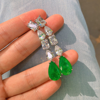 Fashion Retro Color Treasure Emerald Earrings-Jewearrings