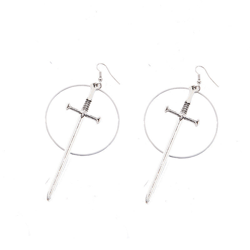 Vintage Gothic Cross Oversized Hoop Earrings-Jewearrings