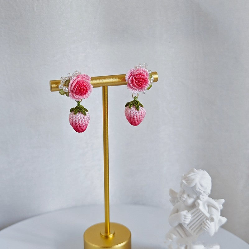 Micro Hook Rose Natural Pearl Olivine Beaded Earrings-Jewearrings