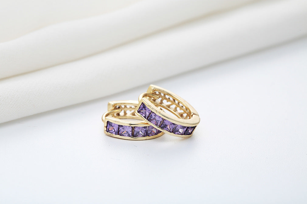 Personality Gold Inlaid With Purple Diamonds Women's Earrings-Jewearrings