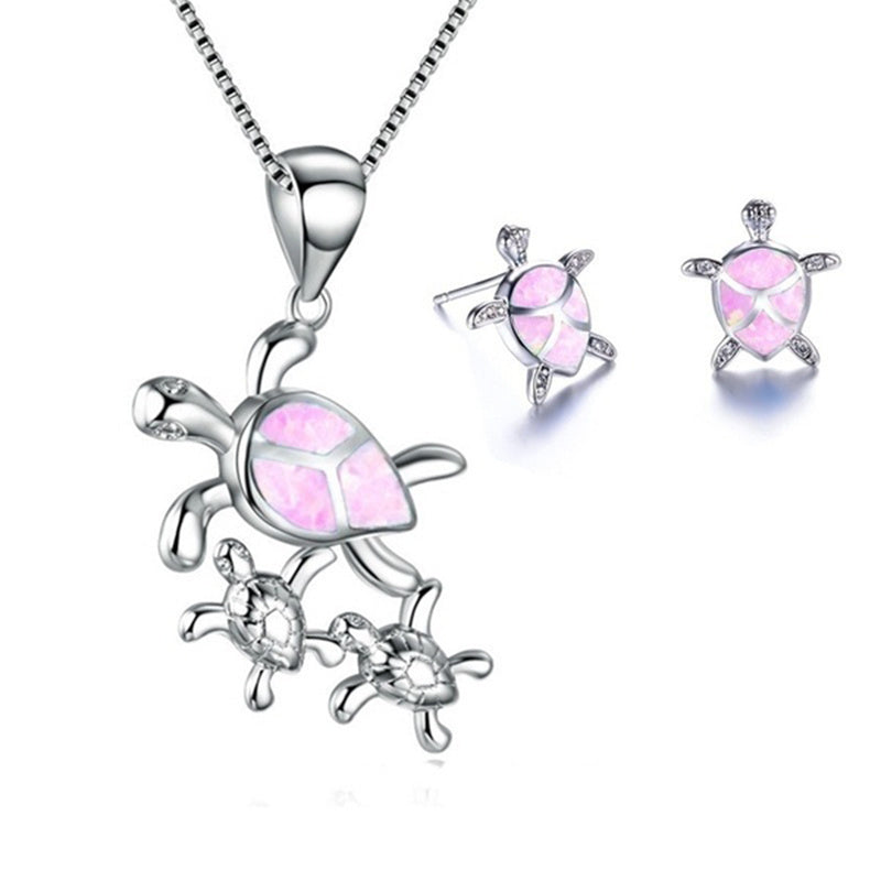 Fashion Opal 5 Colour Turtle Necklace Earrings Set-Jewearrings