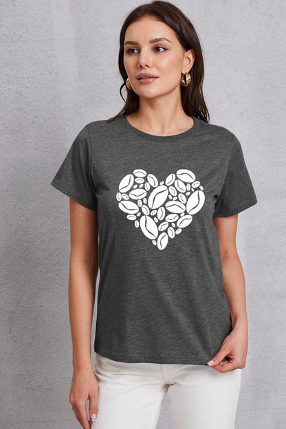 Heart Round Neck Short Sleeve T-Shirt-Jewearrings