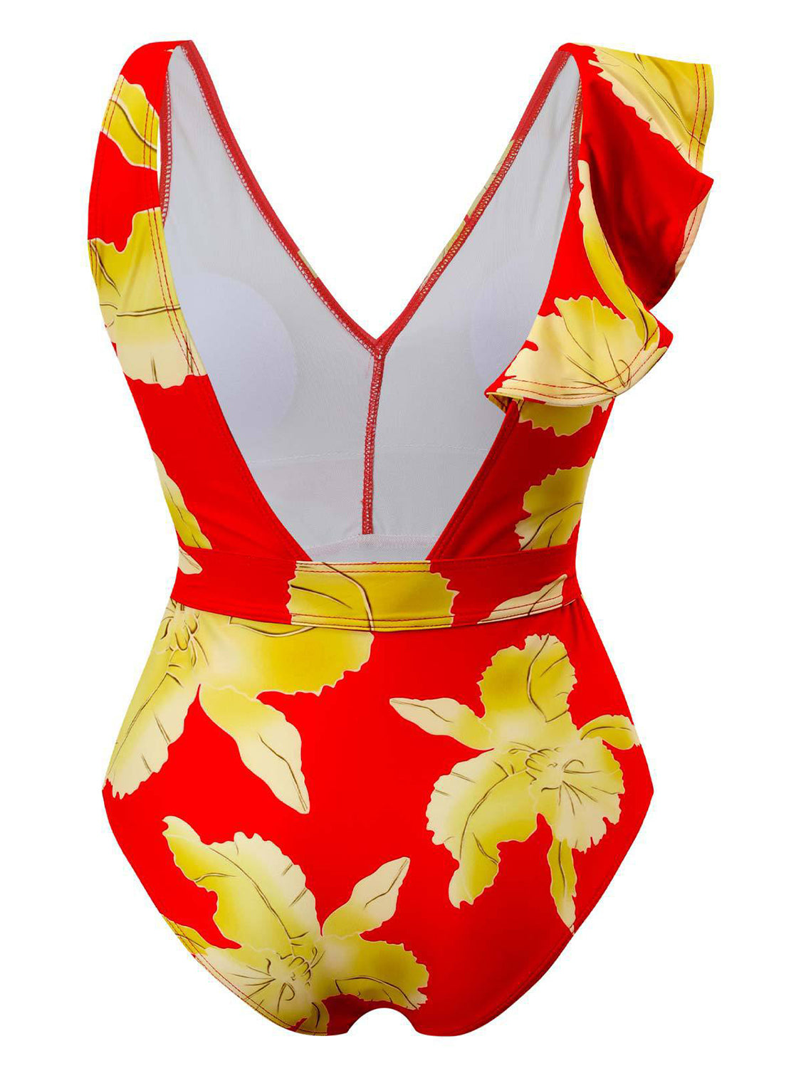 Tied Printed V-Neck Sleeveless One-Piece Swimwear-Jewearrings