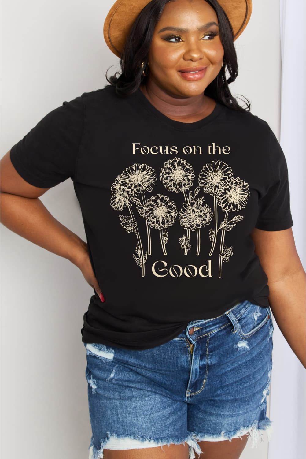 Simply Love Full Size FOCUS ON THE GOOD Graphic Cotton Tee-Jewearrings