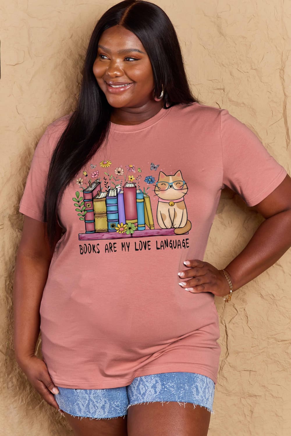 Simply Love Full Size BOOKS ARE MY LOVE LANGUAGE Graphic Cotton Tee-Jewearrings