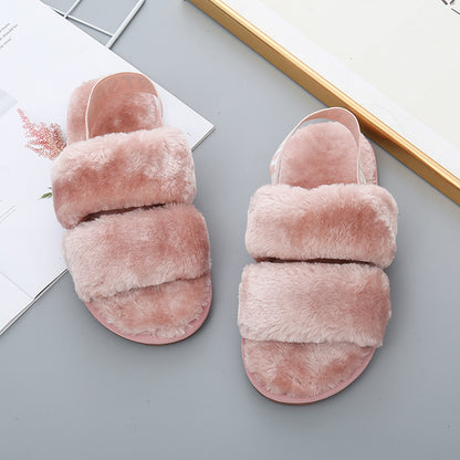 Faux Fur Open Toe Slippers-Jewearrings