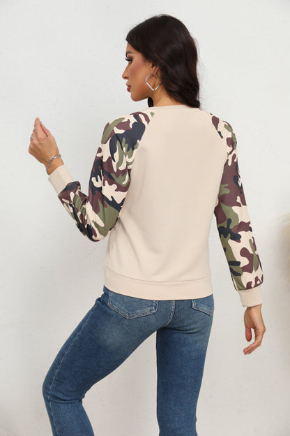 Camouflage Raglan Sleeve Sweatshirt-Jewearrings