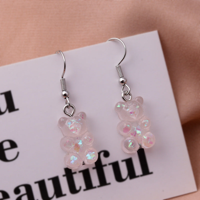 New Fashion Sequins Resin Gummy Bear Dangle Earrings For Women-Jewearrings