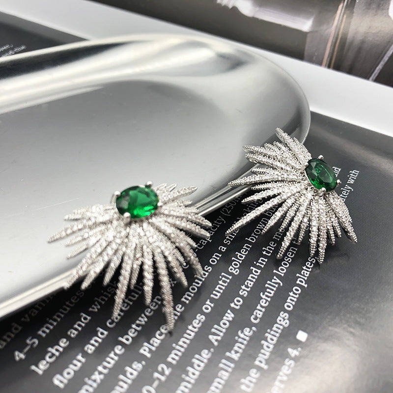 Zircon Stud Earrings Women Retro Emerald Diamonds-Jewearrings