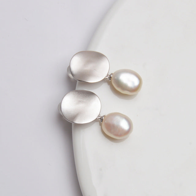 Silver Freshwater Pearl Earrings-Jewearrings