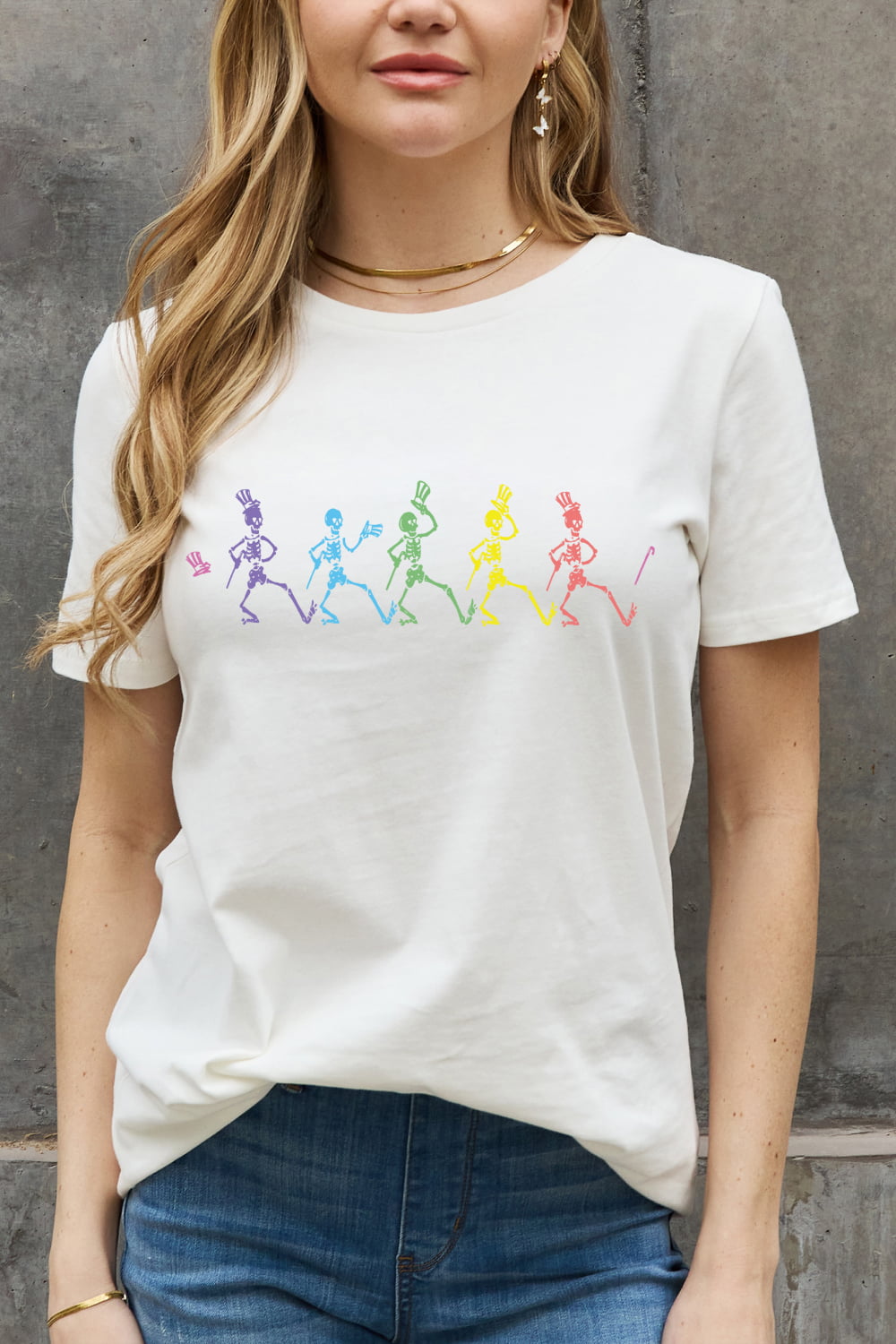 Simply Love Full Size Dancing Skeleton Graphic Cotton Tee-Jewearrings