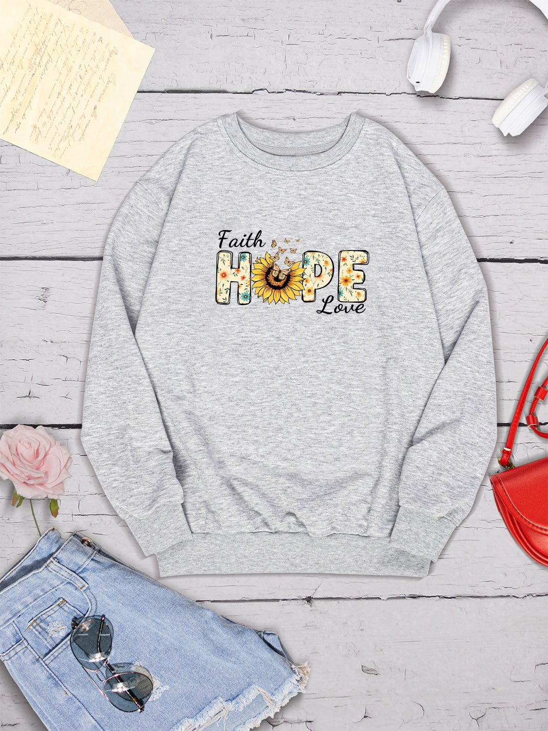 FAITH HOPE LOVE Round Neck Sweatshirt-Jewearrings