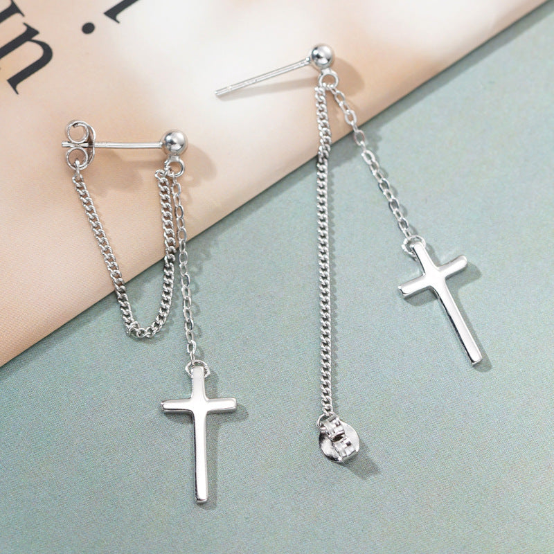 S925 Sterling Silver Cross Chain Earrings-Jewearrings