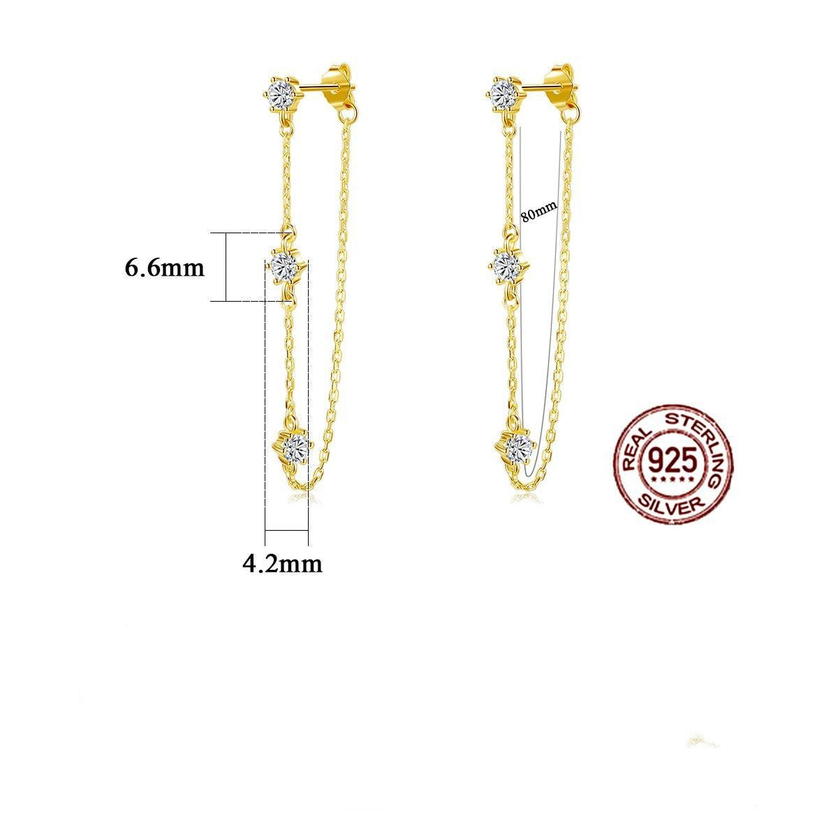 Tassel 925 Silver Zircon Earrings Eardrops Ear Chain-Jewearrings