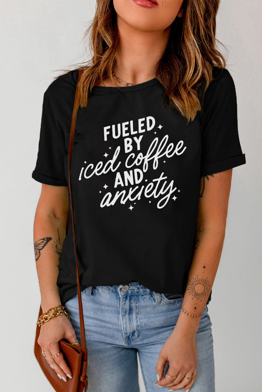 FUELED BY ICED COFFEE AND ANXIETY Graphic Tee-Jewearrings