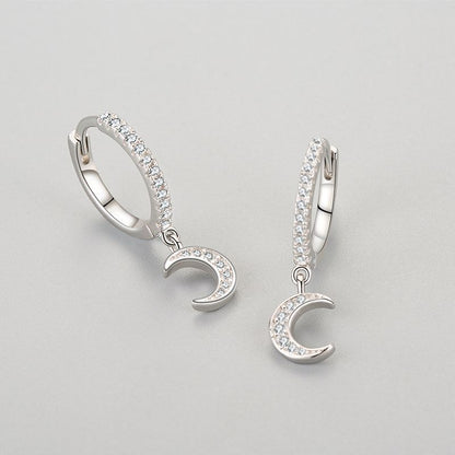 S925 Sterling Silver Moon Earrings With Diamonds-Jewearrings