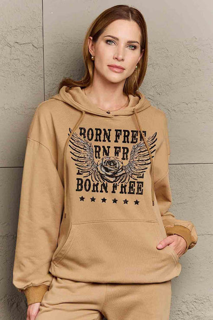 Simply Love Simply Love Full Size BORN FREE Graphic Hoodie-Jewearrings