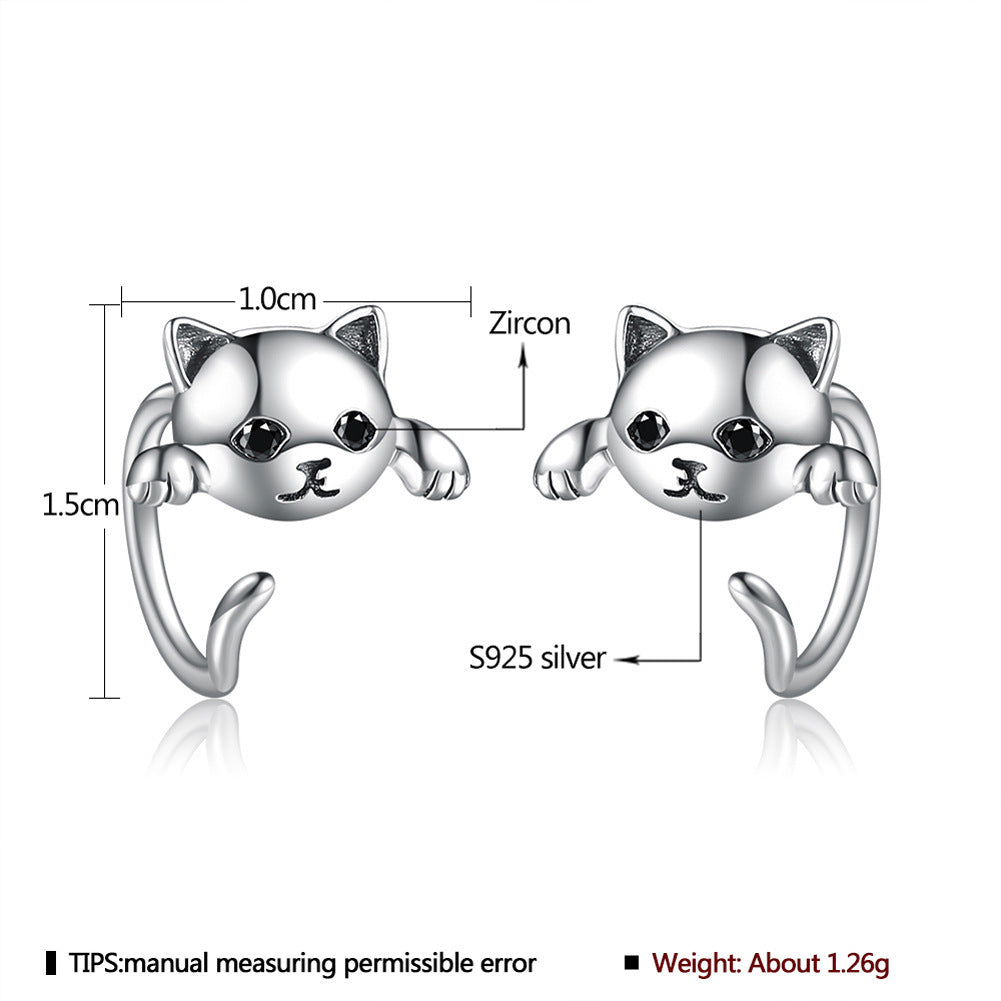 European And American Cute Cat Sterling Silver Earrings-Jewearrings