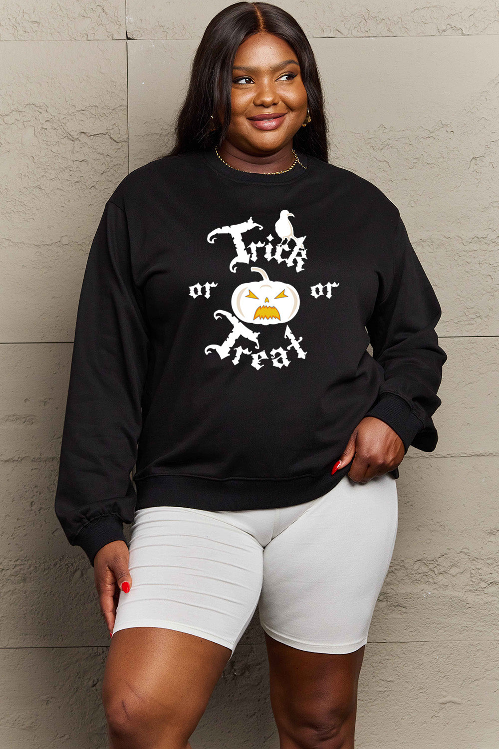 Simply Love Full Size TRICK OR TREAT Graphic Sweatshirt-Jewearrings