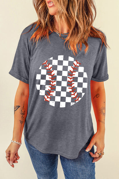 Checkered Graphic Round Neck Short Sleeve T-Shirt-Jewearrings