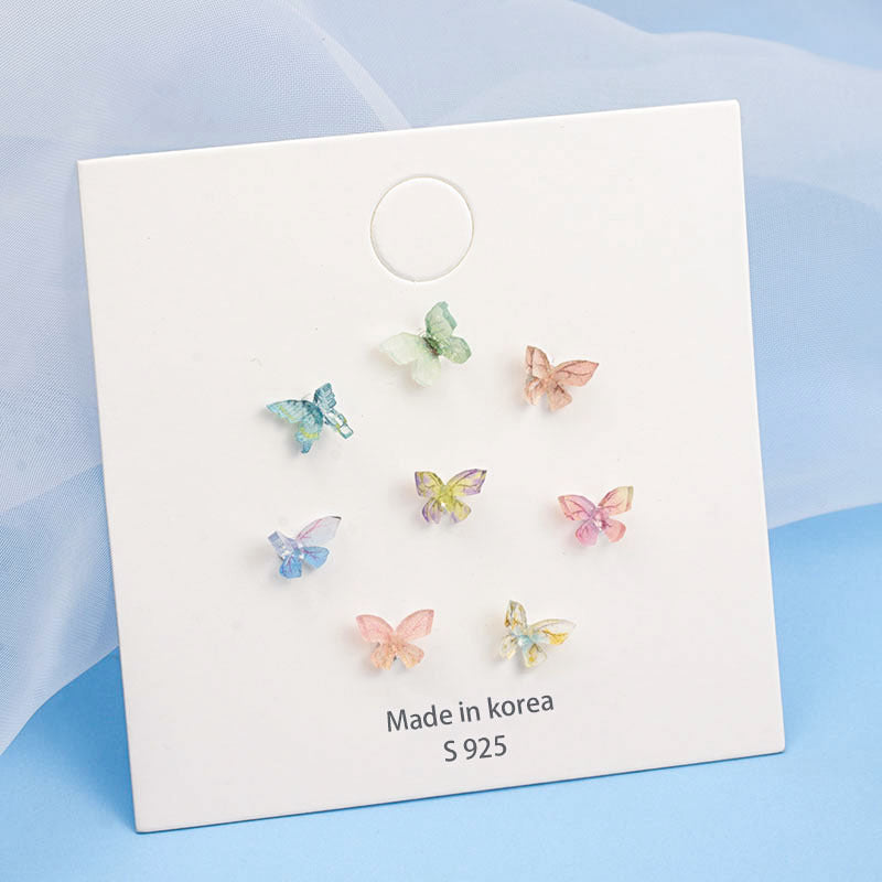 Super Fairy S925 Silver Needle Color Three-dimensional Butterfly Female Stud Earrings-Jewearrings