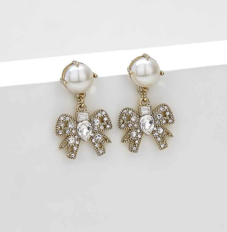 Women's Vintage Bow Pearl Premium Earrings-Jewearrings