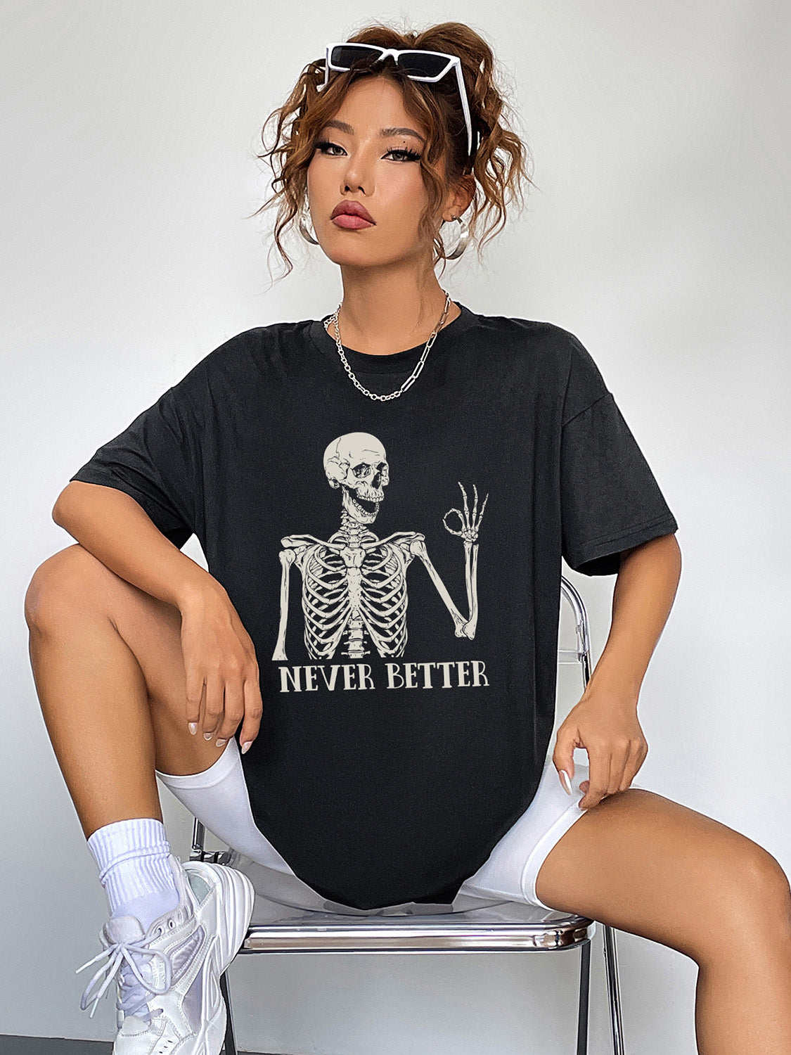 Round Neck Short Sleeve Never Better Graphic T-Shirt-Jewearrings