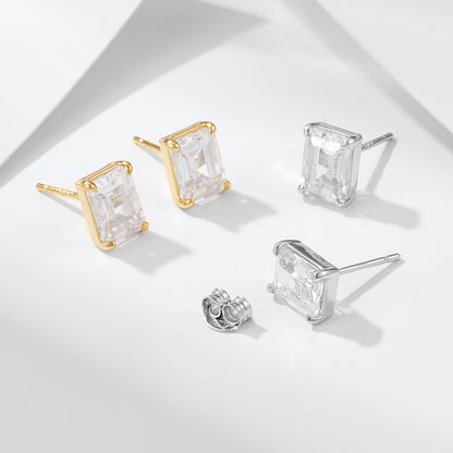 S925 Sterling Silver Geometric Square Zircon Stud Earrings-Jewearrings