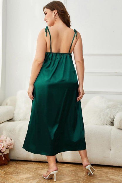 Plus Size Tie-Shoulder Midi Night Dress-Jewearrings