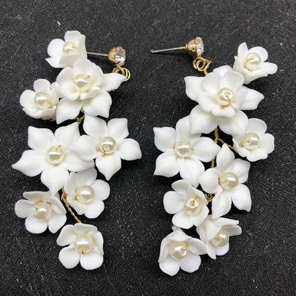 Women's Fashion Ceramic Flower Ear Clip Earrings-Jewearrings