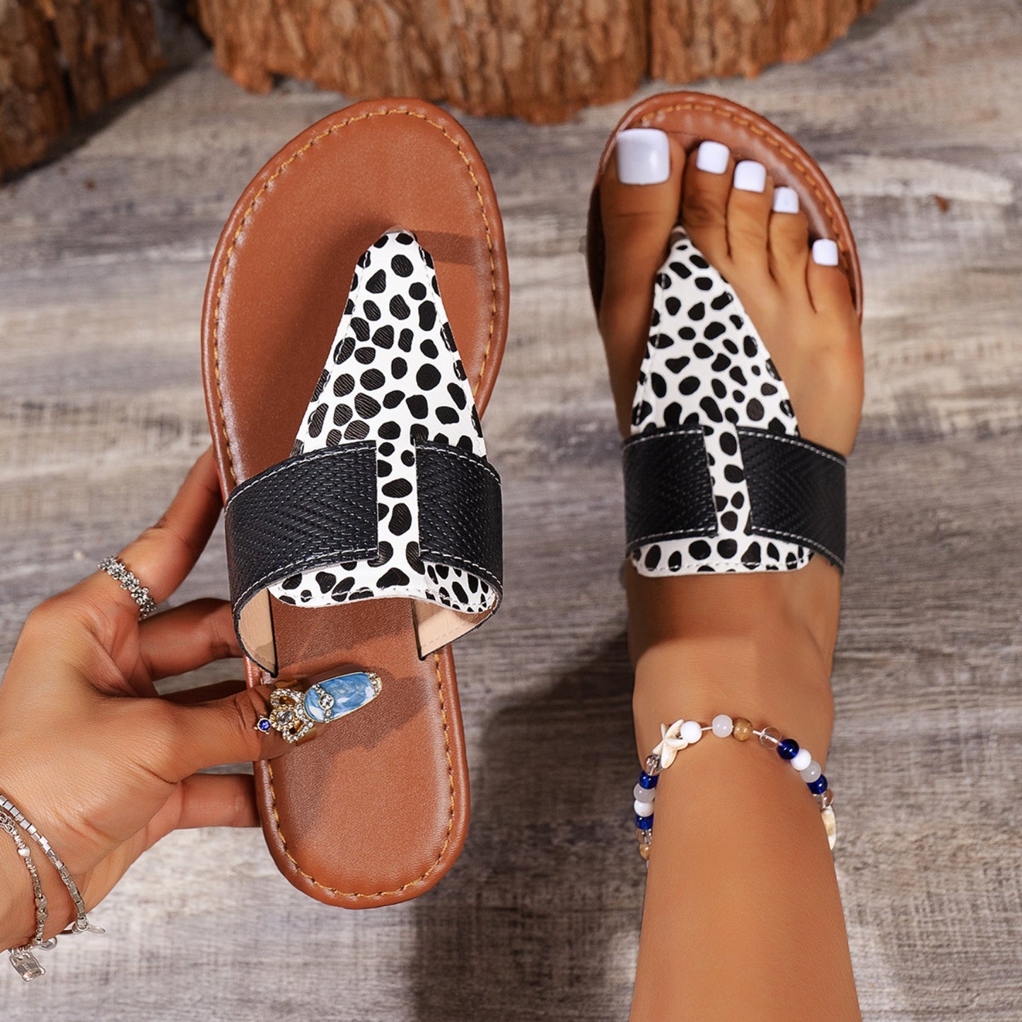 Animal Print Open Toe Sandals-Jewearrings