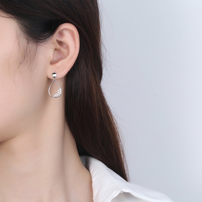 Sterling Silver Korean Drop Earrings With Diamonds-Jewearrings