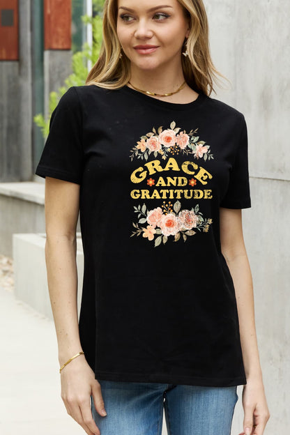 Simply Love Simply Love Full Size GRACE AND GRATITUDE Graphic Cotton Tee-Jewearrings