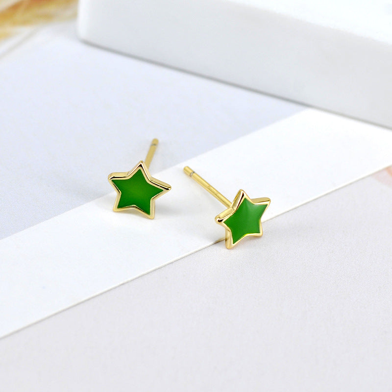 Sterling Silver Needle Multicolor Epoxy Star Stud Earrings Ins Simple And Compact-Jewearrings