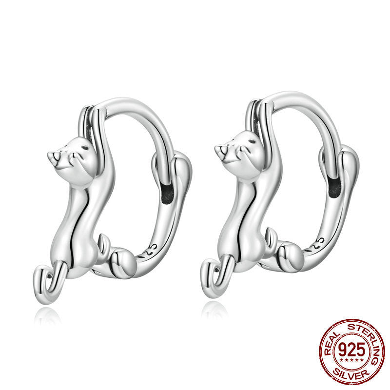 Sterling Silver S925 Cat Simple Cute Earrings-Jewearrings