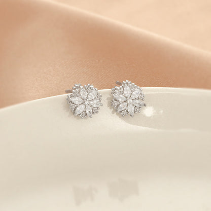 S925 Silver Spinning Snowflake Stud Earrings For Women-Jewearrings