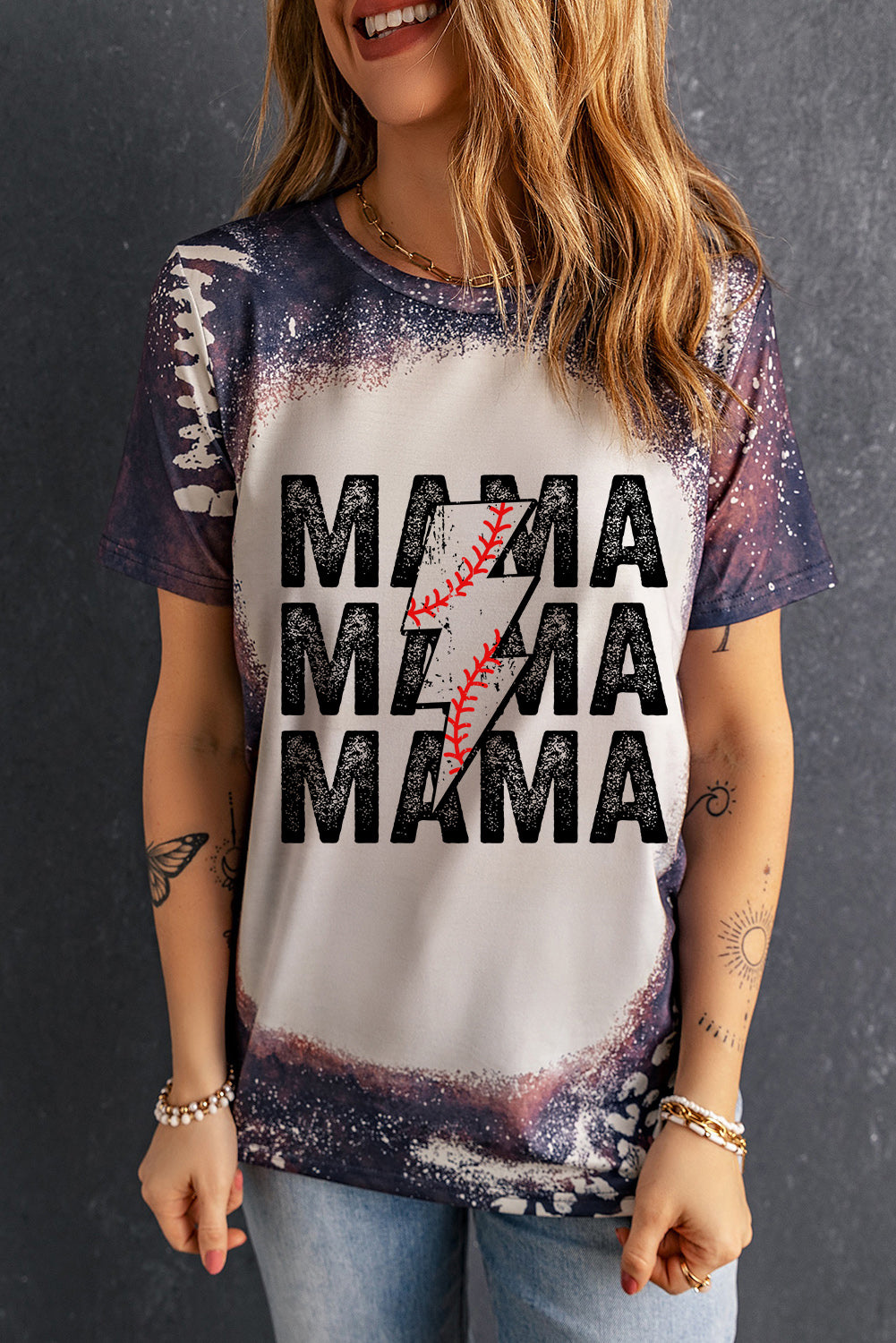 Printed MAMA Graphic Round Neck Tee-Jewearrings