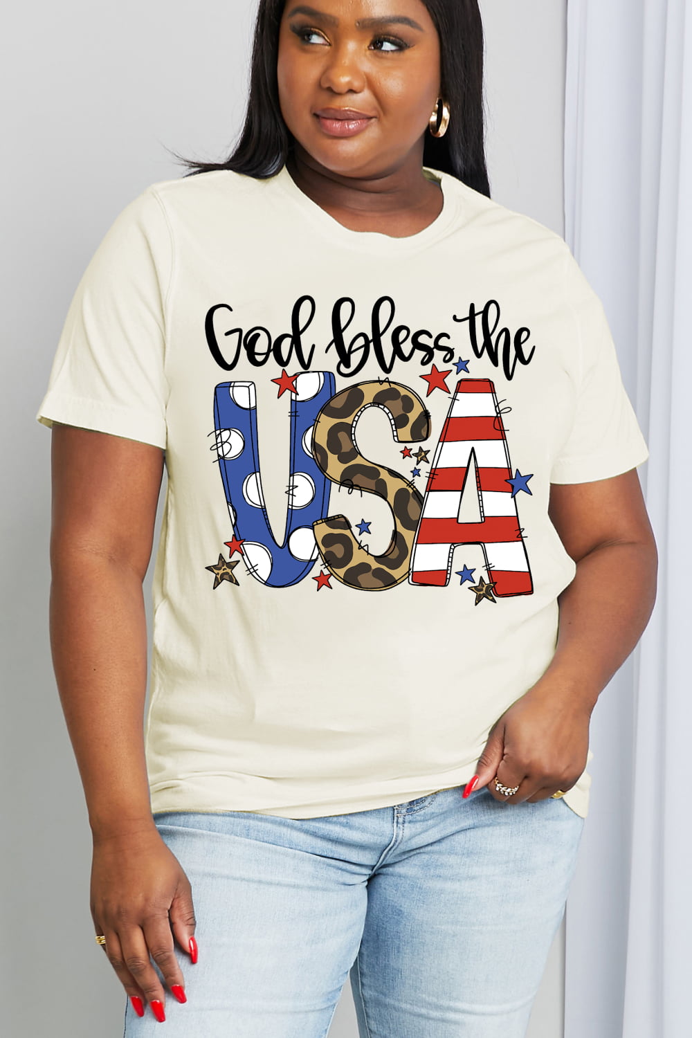 Simply Love Full Size GOD BLESS THE USA Graphic Cotton Tee-Jewearrings