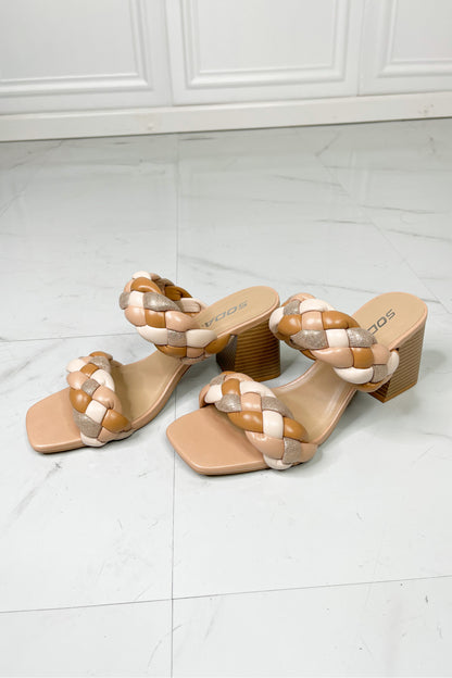 SODA Interwoven Ideas Braided Strap Block Heel Slide Sandal in Nude-Jewearrings