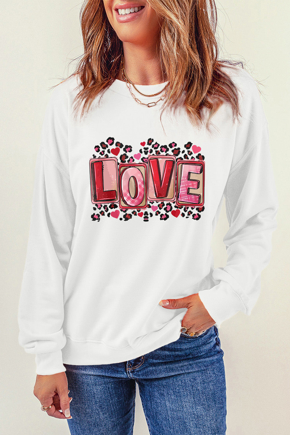 LOVE Round Neck Dropped Shoulder Sweatshirt-Jewearrings