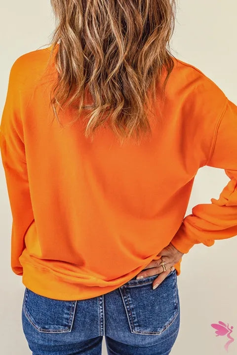 Round Neck Dropped Shoulder Pumpkin Graphic Sweatshirt-Jewearrings