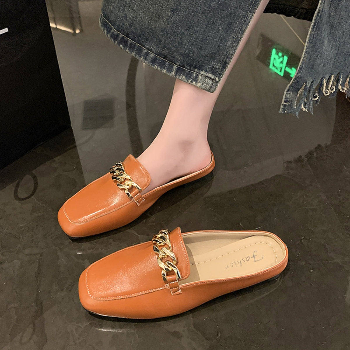 PU Leather Square Toe Flat Loafers-Jewearrings