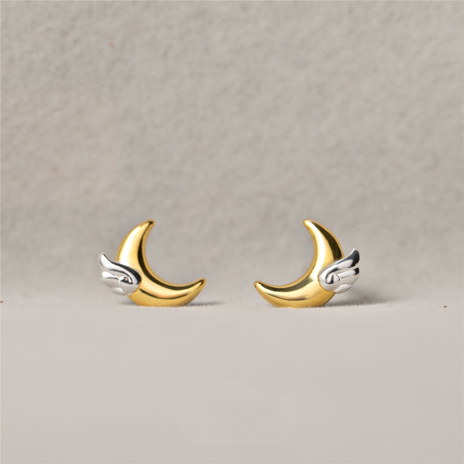 S925 Silver Dreams Come True Moon Wing Stud Earrings-Jewearrings